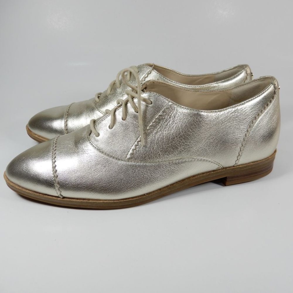 COLE HAAN The Go-to Arden Oxford Shoes Size 6.5 Soft Gold Metallic Leather NEW - Picture 10 of 12